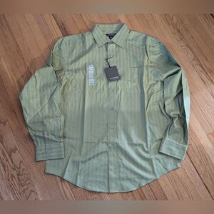 Denver Hayes Olive Striped Dress Shirt